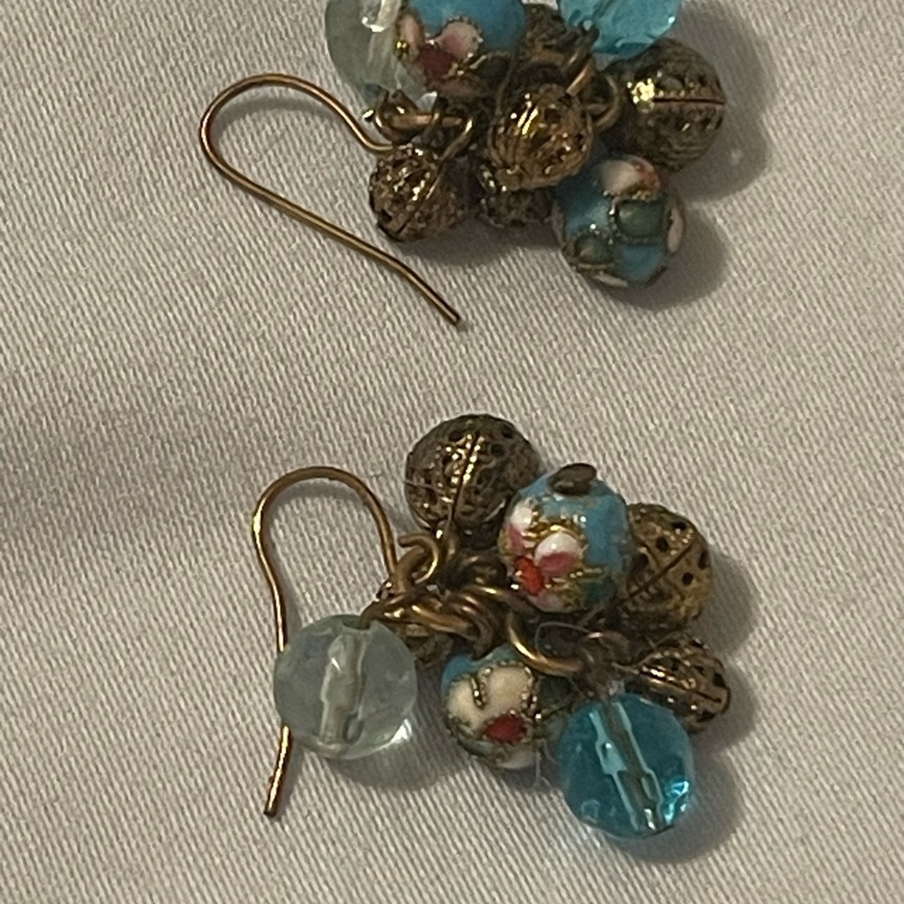Gold and Blue Cluster‎ Earrings